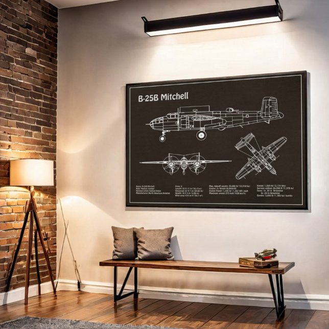B-25B Mitchell Doolittle - Aeroplane Blueprint PD Poster (Creator Uploaded)