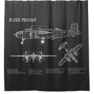 B-25B Mitchell Doolittle - Aeroplane Blueprint PD Shower Curtain