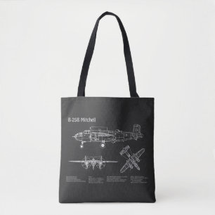 B-25B Mitchell Doolittle - Aeroplane Blueprint PD Tote Bag