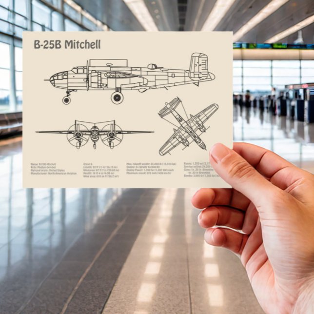 B-25B Mitchell Doolittle - Aeroplane Blueprint SD Postcard (Creator Uploaded)