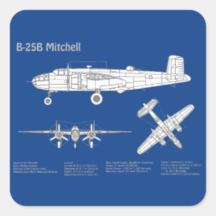 B-25B Mitchell Doolittle - Airplane Blueprint ABD Square Sticker