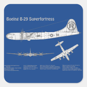 B-29 Superfortress - Aeroplane Blueprint Plans ABD Square Sticker