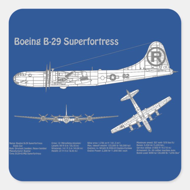 B-29 Superfortress - Aeroplane Blueprint Plans ABD Square Sticker (Front)