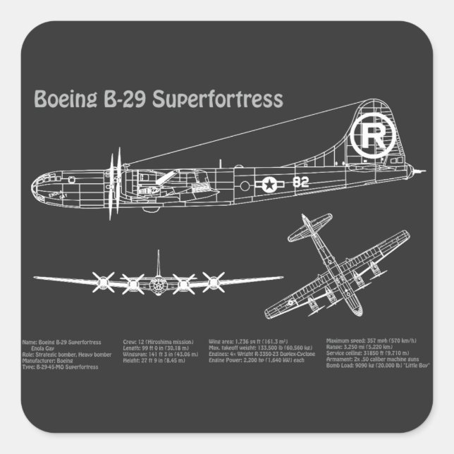 B-29 Superfortress - Aeroplane Blueprint Plans PD Square Sticker (Front)