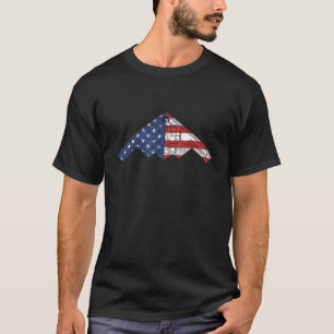 B-2 Bomber Stealth Aircraft Schematic American Fla T-Shirt