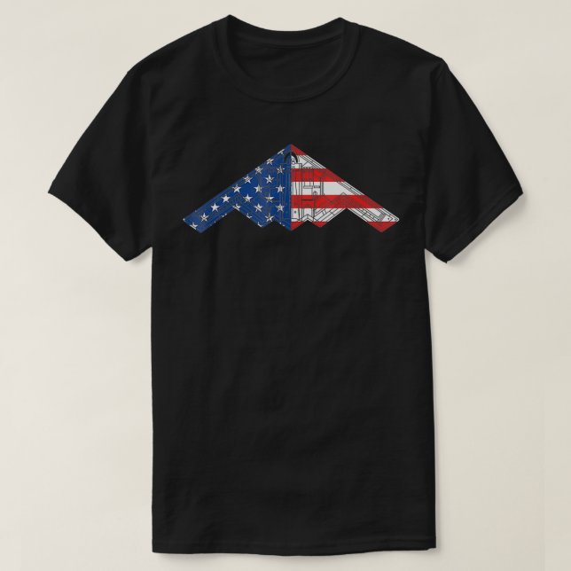B-2 Bomber Stealth Aircraft Schematic American Fla T-Shirt (Design Front)