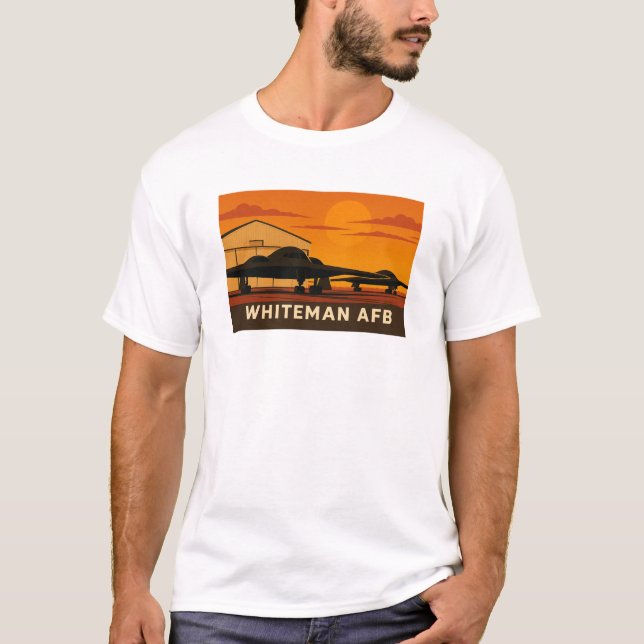 B-2 Jet Sunset Art – Whiteman AFB Poster Style T-Shirt (Front)