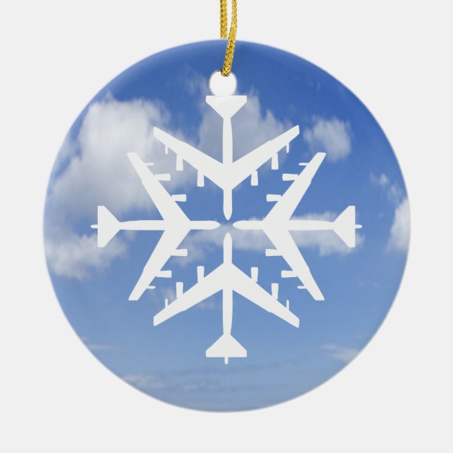 B-52 Aircraft Snowflake Ceramic Tree Decoration (Front)