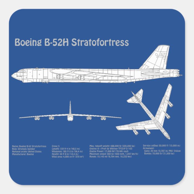 B-52 Stratofortress - Aeroplane Blueprint Plans AB Square Sticker (Front)