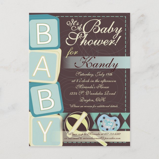 B-A-B-Y Baby Boy Shower Invitation (Front)