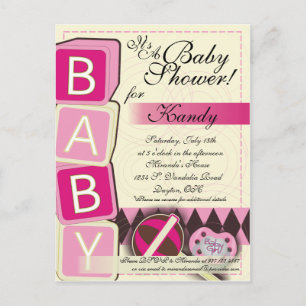 B-A-B-Y Baby Girl Shower Invitation Postcard