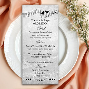 B and W Music Themed Wedding Menu Card