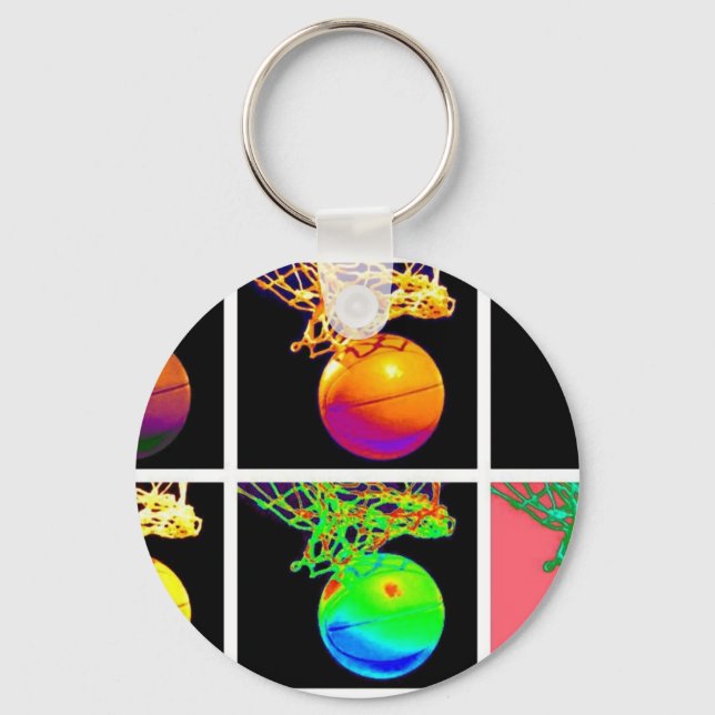 B-Ball Basketball Hoops Pop Art Key Ring (Front)