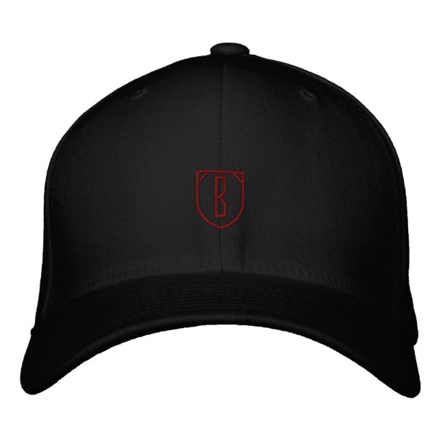 B - Black Initial Letter Flexfit Wool-Hat Large  Embroidered Hat (Front)