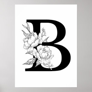 B botanical monogram. Letter initial with peonies Poster