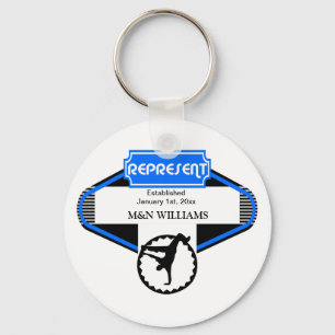 B Boy Black Blue Represent Customise Logo Key Ring