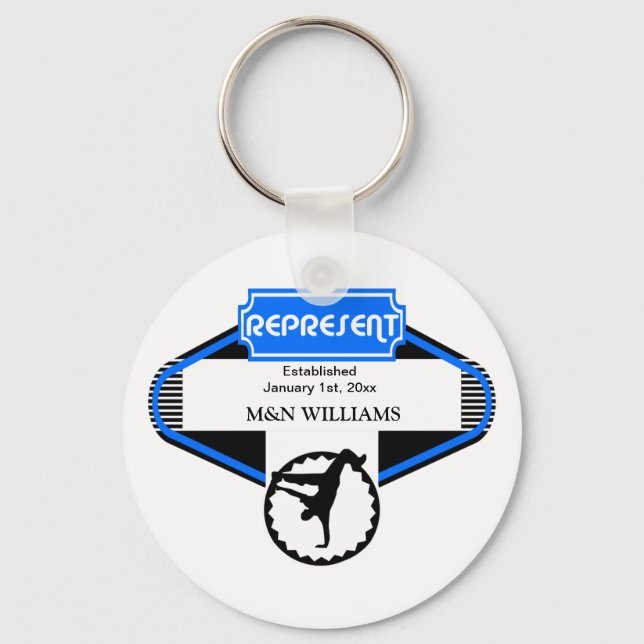 B Boy Black Blue Represent Customise Logo Key Ring (Front)