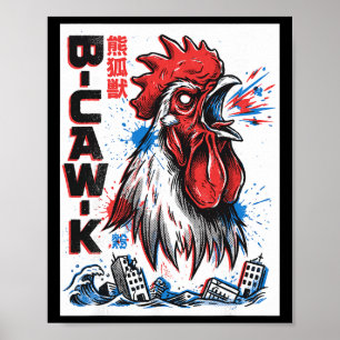 B-caw-k Funny Giant Chicken Japanese Monster Poste Poster