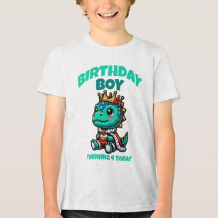 B-Day Boy Dinosaur T-Shirt Turning 4 Today Custom Tri-Blend Shirt