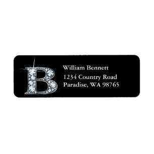 "B" Diamond Bling Monogram Return Address Label