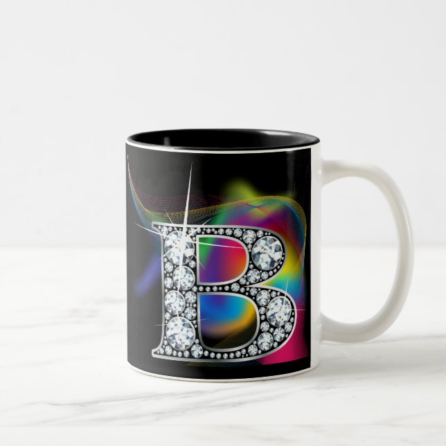 "B" Diamond Bling on Rainbow Swirl Mug (Right)