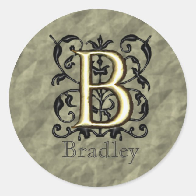 B - Embossed Vintage Monogram Classic Round Sticker (Front)