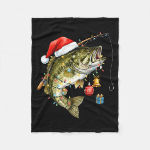 B Fish Festive Lights Christmas Funny Fishing Long Fleece Blanket