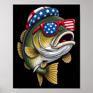 B Fish Fishing 4th Of July America Flag Usa Patrio Poster