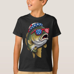 B Fish Fishing 4th Of July America Flag Usa Patrio T-Shirt
