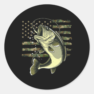 B Fish Fishing Usa American Flag Camouflage Fisher Classic Round Sticker