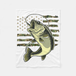 B Fish Fishing Usa American Flag Camouflage Fisher Fleece Blanket