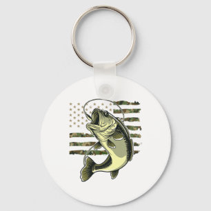 B Fish Fishing Usa American Flag Camouflage Fisher Key Ring