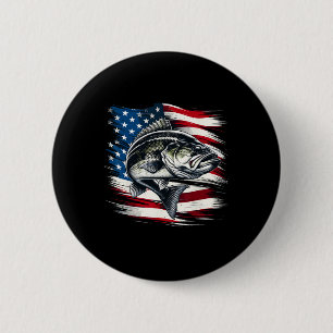 B Fish Usa Flag Fisherman 4th Of July Fishing 6 Cm Round Badge