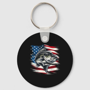 B Fish Usa Flag Fisherman 4th Of July Fishing Key Ring