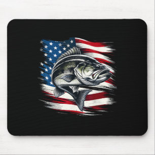 B Fish Usa Flag Fisherman 4th Of July Fishing Mouse Mat