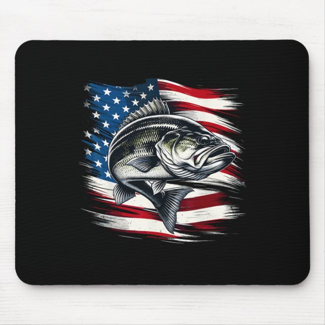 B Fish Usa Flag Fisherman 4th Of July Fishing  Mouse Mat (Front)