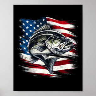 B Fish Usa Flag Fisherman 4th Of July Fishing  Poster