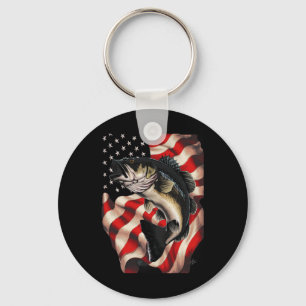 B Fishing American Flag 4th Of July For Fisherman Key Ring