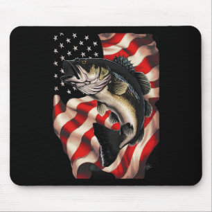 B Fishing American Flag 4th Of July For Fisherman Mouse Mat