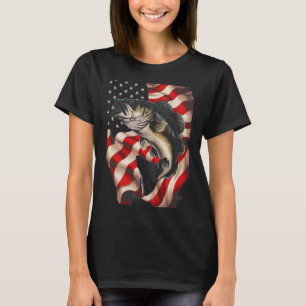 B Fishing American Flag 4th Of July For Fisherman T-Shirt