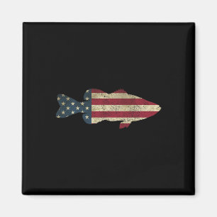 B Fishing American Flag Vintage Patriotic Angler Magnet