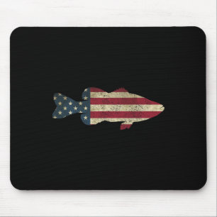 B Fishing American Flag Vintage Patriotic Angler Mouse Mat