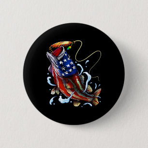 B Fishing Fish American Flag Dad Father Fourth Of 6 Cm Round Badge