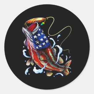 B Fishing Fish American Flag Dad Father Fourth Of Classic Round Sticker