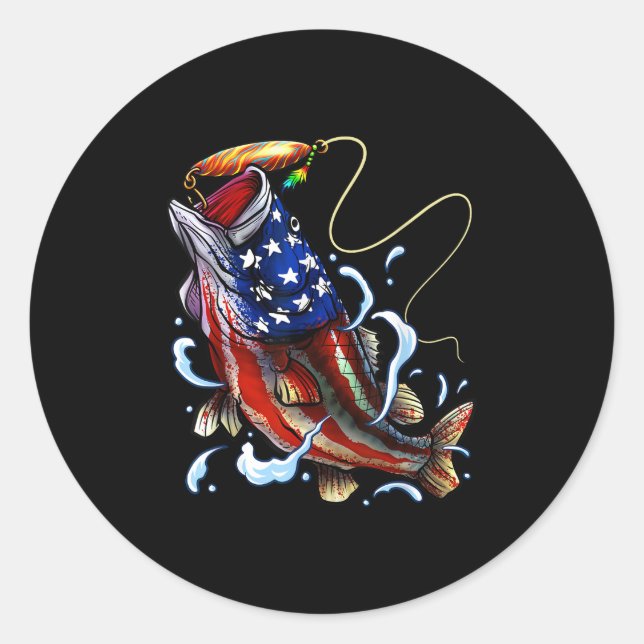 B Fishing Fish American Flag Dad Father Fourth Of  Classic Round Sticker (Front)