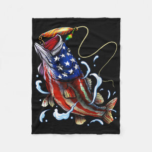 B Fishing Fish American Flag Dad Father Fourth Of  Fleece Blanket
