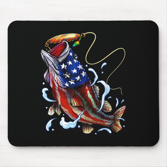 B Fishing Fish American Flag Dad Father Fourth Of  Mouse Mat (Front)