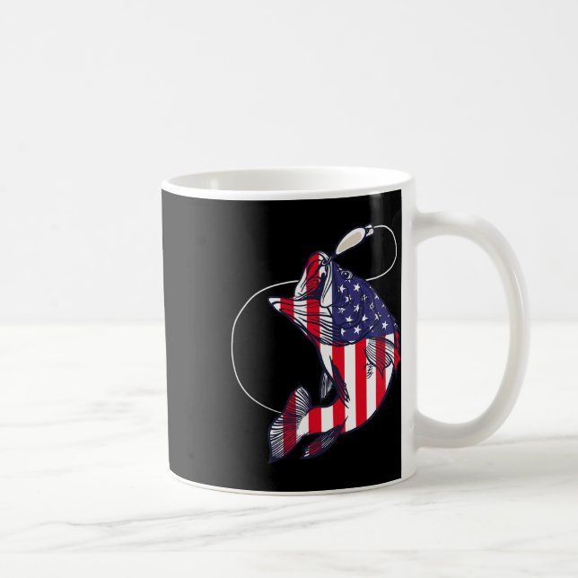 B Fishing Fish American Flag Patriotic Fourth Of J Coffee Mug (Right)