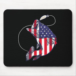 B Fishing Fish American Flag Patriotic Fourth Of J Mouse Mat