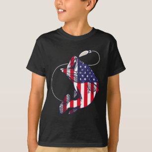 B Fishing Fish American Flag Patriotic Fourth Of J T-Shirt